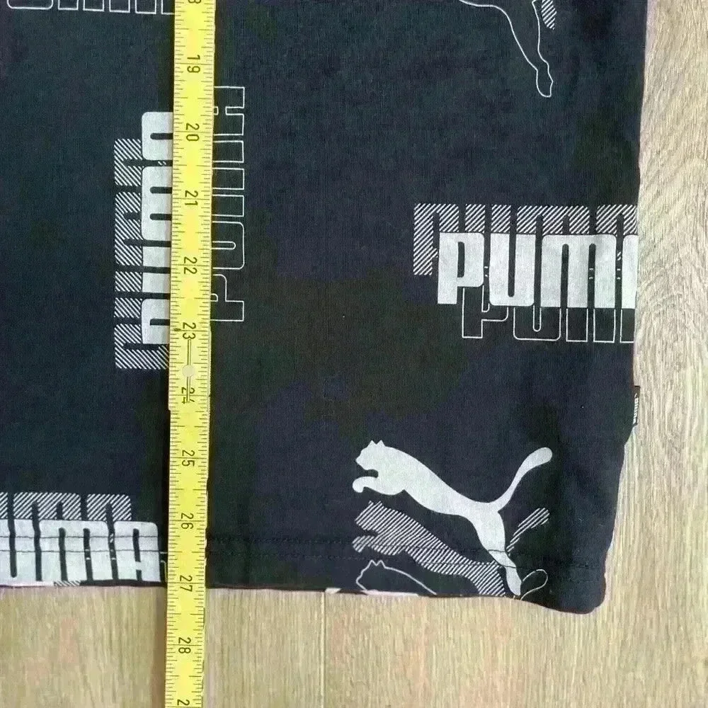 PUMA Power AOP Tee Mens Short Sleeve All Over Logo Print Black White L